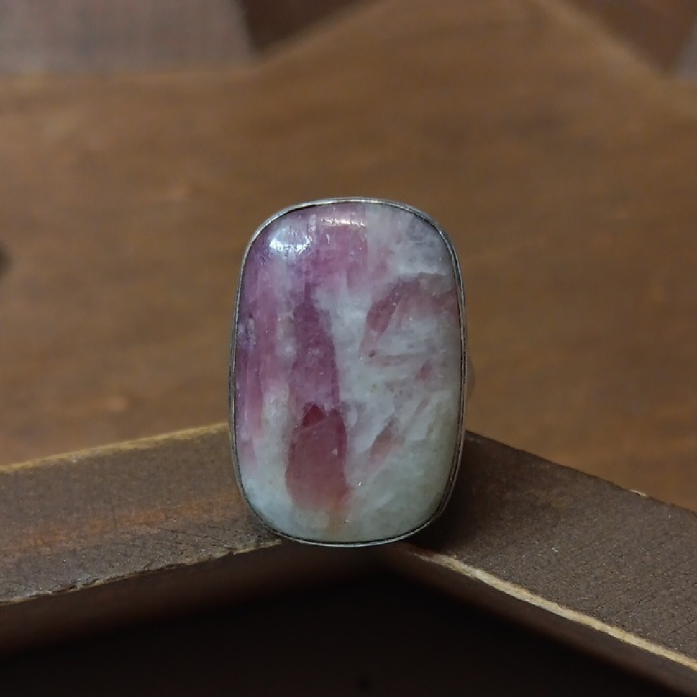 Hand Crafted Pink and White Tourmaline-Inset Silver Ring